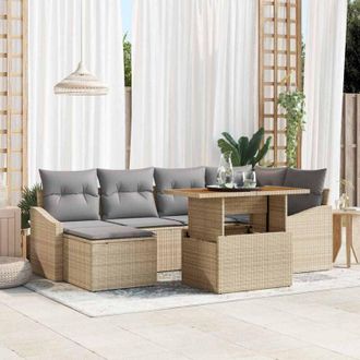 vidaXL Conjunto De Sof&aacute; De Jard&iacute;n 7 Pcs Beige Polirat&aacute;n Vidaxl