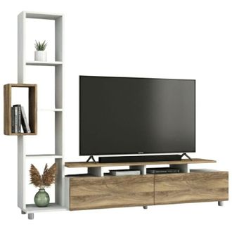 Dmora Parete Attrezzata Biskek, Mobile Soggiorno 8 Ripiani, 2 Ante, set Componibile, Bianco