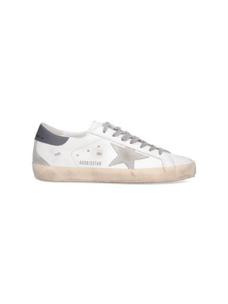 Golden Goose Worn-In White Leather Sneakers With Grey Suede Accents