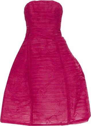 Oscar De La Renta pleated silk strapless midi dress