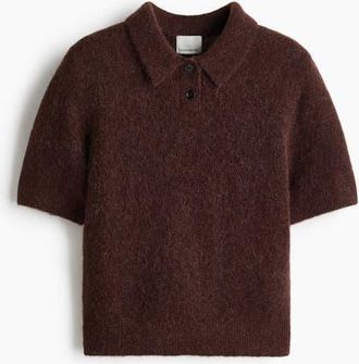 H&M Alpaca-blend Polo Shirt in Dark Brown at Nordstrom, Size X-Small