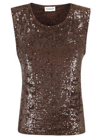 P.A.R.O.S.H. Sequined Sleeveless Top with Classic Crew Neck