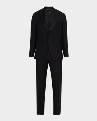 Canali Men & apos;s Textured Wool Peak Lapel Suit