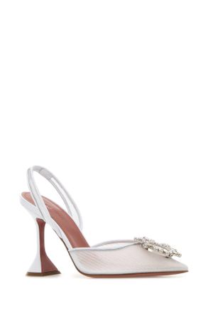 Amina Muaddi Womens White Mesh Begum Pumps Scarpe Con Tacco