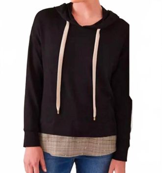 Karen Kane Charli Contrast Embellished Hem Hoodie In Black And Dark Tan