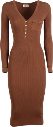 Elisabetta Franchi Abito midi a coste - Marrone