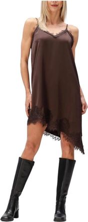 Object Objnaline REG Slip Lace Dress - Dames - Korte kleedjes - Bruin - S - Polyester - Kleedjes