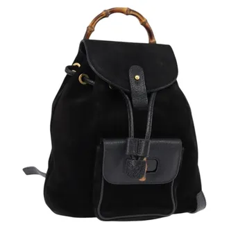 Gucci Vintage Bamboo Suede Black Suede Backpack Bag (Pre-Owned)