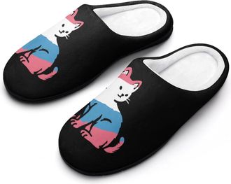 Generic Trans Proud Cat Funny Mens Cotton Slippers Shoes Novelty Soft Non-Slip Sole Home Shoe