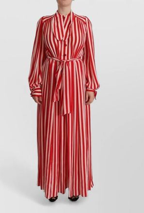Dolce & Gabbana silk striped collared long-sleeve tie-waist maxi dress