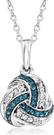 Ross-Simons Blue and White Diamond Love Knot Pendant Necklace in Sterling Silver