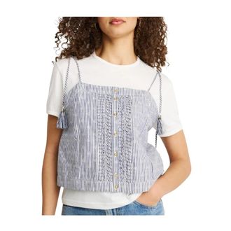 Pepe Jeans London Sleeveless Tops, female, Blue, Size: XS Striped Strap Top