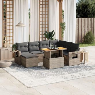 vidaXL Vidaxl - Set De Sof&aacute;s De Jard&iacute;n 8 Pzas Y Cojines Rat&aacute;n Sint&eacute;tico Gris