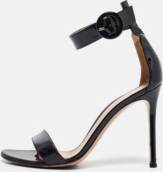 Gianvito Rossi Black Patent Leather Portofino Ankle Strap Sandals