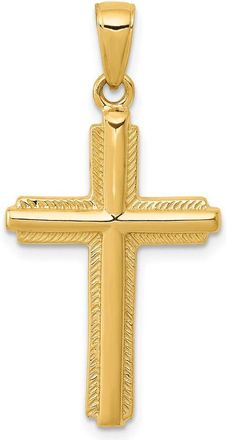 Diamond2Deal 14k Yellow Gold Cross with Striped Border Pendant