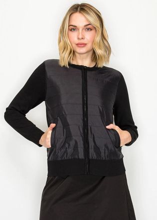 YAL New York Black Zip Cardigan with Quilted Front
