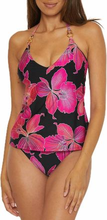 Trina Turk Chain Tankini Plunge Neck Floral Print Beach Cover Ups In Pink/black
