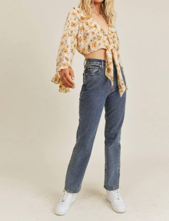 Lush Floral Tie Front Top In Cream/marigold
