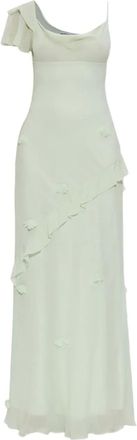 Self Portrait Abito lungo in georgette con applicazione a fiori - Verde