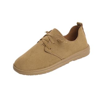 Generic Womens Flat Shoes Round Toe Casual Walking Shoe Solid Color Retro Lightweight Breathable Comfortable Lace Up Shoes Work Shopping Khaki