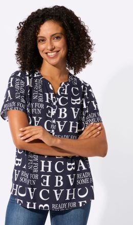 Casual Looks Druckbluse CASUAL LOOKS, Damen, Gr. 36, marine, ecru, bedruckt, 100% Viskose, gemustert, mehrfarbig, Rundhals, Blusen Druckbluse