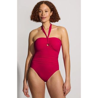 Lands End Slender Suit Multi-Way Bandeau High Leg One Piece Swimsuit in Coral Ruby at Nordstrom, Size 14