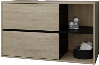 ML Design Ml-design Armario Bajo Colgante Para Lavabo De Madera Mdf Marr&oacute;n-negro 100 X 60 X 45,5 Cm Con 2 Cajones Y Estante, Mueble Con Mucho Espacio De Almacen