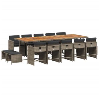 vidaXL Set Comedor De Jard&iacute;n Con Cojines 15 Pzas Rat&aacute;n Sint&eacute;tico Gris Vidaxl