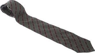 Giorgio Armani Green & Red Diagonal Stripes Silk Jacquard Tie