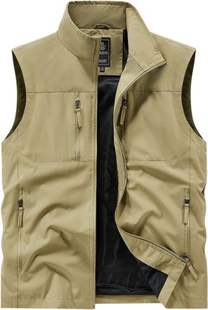 Generic Mens Outerwear Gilets Fishing Lightweight Vests with Multi Pocket Sleeveless Jacket Travel Waistcoat Tops Casual Breathable Utility Vest for Outdoor A
