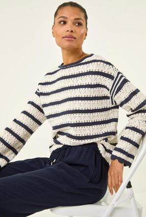 Roman Stripe Pointelle Knit Jumper