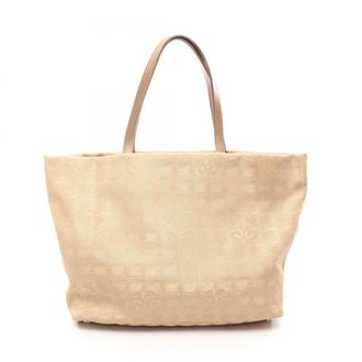 Chanel Gold Leather Nylon Canvas Handbag Tote Bag (Pre-Owned)