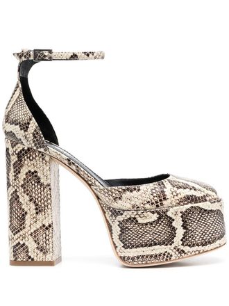 PARIS TEXAS snakeskin-effect 140mm platform pumps - Neutrals