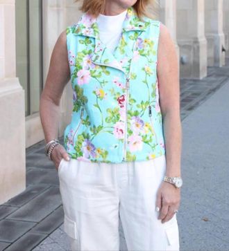 Berek Palm Springs Floral Sequin Vest In Blue Muti