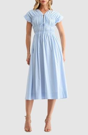 Lush Ruched Tie Front Midi Dress in Light Blue at Nordstrom Rack, Size X-Small