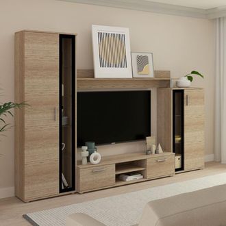 Dmora Pared Equipable Linafa, Mueble De Sala Modular, 9 Estantes, 2 Cajones, Marr&oacute;n Roble