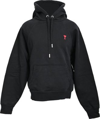 Ami Paris Ami De Coeur Small Logo Hoodie in Black Cotton