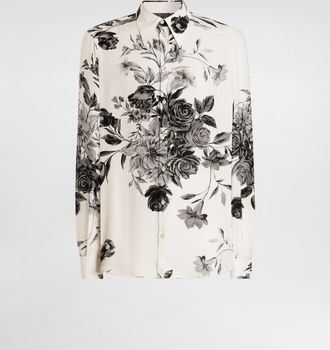Dolce & Gabbana Flower Bouquet-print Gold Jacquard Shirt - Man Shirts Multicolor 37