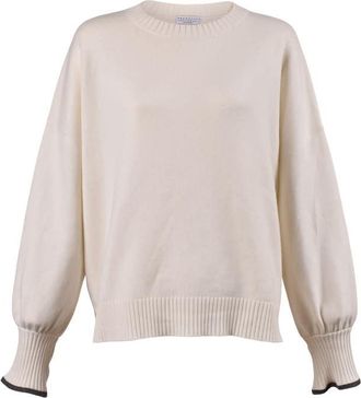 Brunello Cucinelli Off White Cashmere Crewneck Sweater, Size Large