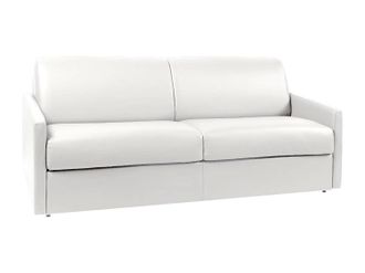 Vente-Unique Divano Letto 4 Posti Express In Similpelle Bianca Con Seduta Memory Foam - Rete A Doghe Larghe 160 Cm - Materasso 18 Cm - Calife