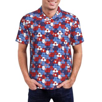 Generic Flannel Shirt Mens 2024 Christmas Polo Long Sleeve Mens Summer Fun Casual Short Sleeved Shirt Top Shirts for Men Adult Long Sleeve (Blue, L)