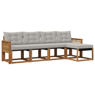 vidaXL Conjunto De Sof&aacute;s De Exterior 5 Pcs Natural Y Gris Claro Vidaxl