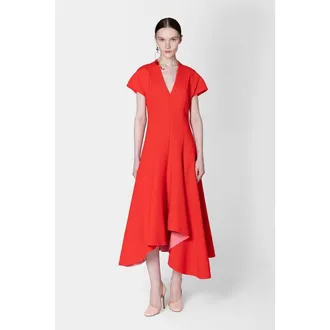 Roksanda Ilincic Sapha V-Neck Midi Dress in Red Tint /Pele at Nordstrom, Size 0