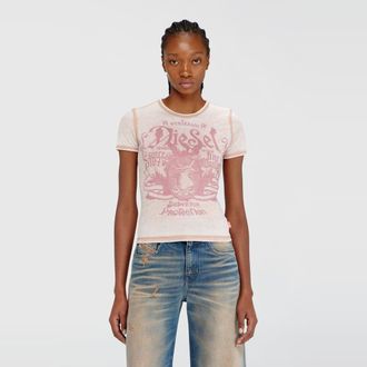 Diesel Slim jersey T-shirt with print and studs - T-Shirts - Woman - Pink