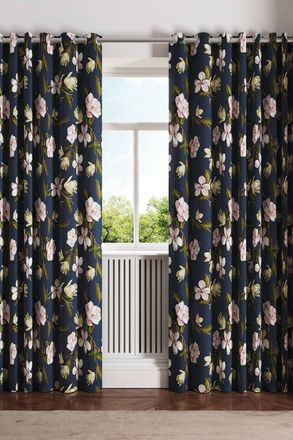 Ted Baker Opal Floral Cotton Lined Curtains in Navy | Size: 168 cm width x 183 cm drop
