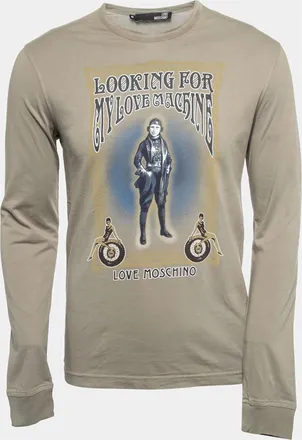 Love Moschino Khaki Green Graphic Print Cotton Long Sleeve T-Shirt