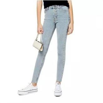 Topshop Jamie Exposed Buttons High Rise Light Wash Skinny Jeans In Blue