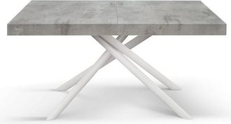 Konte Design Mesa de madera, gris hormigón, base blanca, ext.160x90-240x90cm