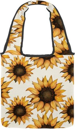Generic Vintage Yellow Sunflowers Reversible Canvas Shoulder Tote - Double-Sided Print, 12oz Cotton, 27cm Drop, Fold-Flat Bag for Travel, Shopping, Street Out