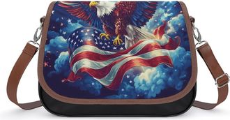 Generic U.S. Flag Ea-gles Flying Womens Leather Crossbody Bags with Adjustable Strap Casual Printed Shoulder Handbag